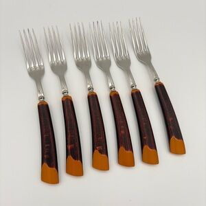VTG Glo-Hill Bakelite Handle Forks Set of 6 Replacement Flatware Faux Antler MCM